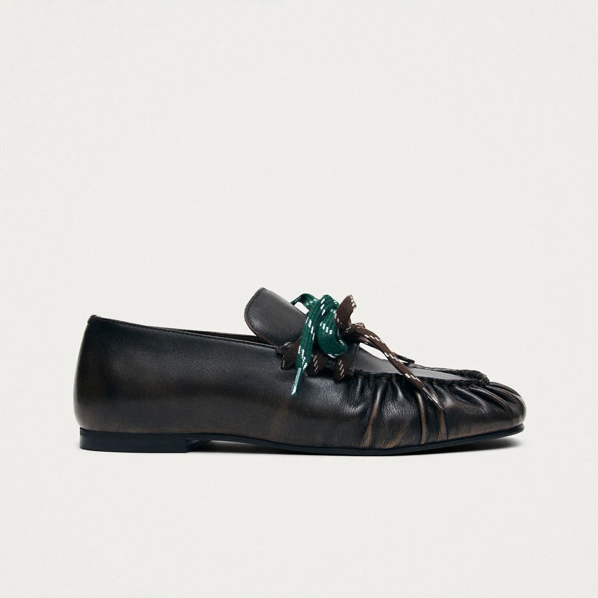 Aven Lace Vintage Effect Brown Leather Loafers - Image 3