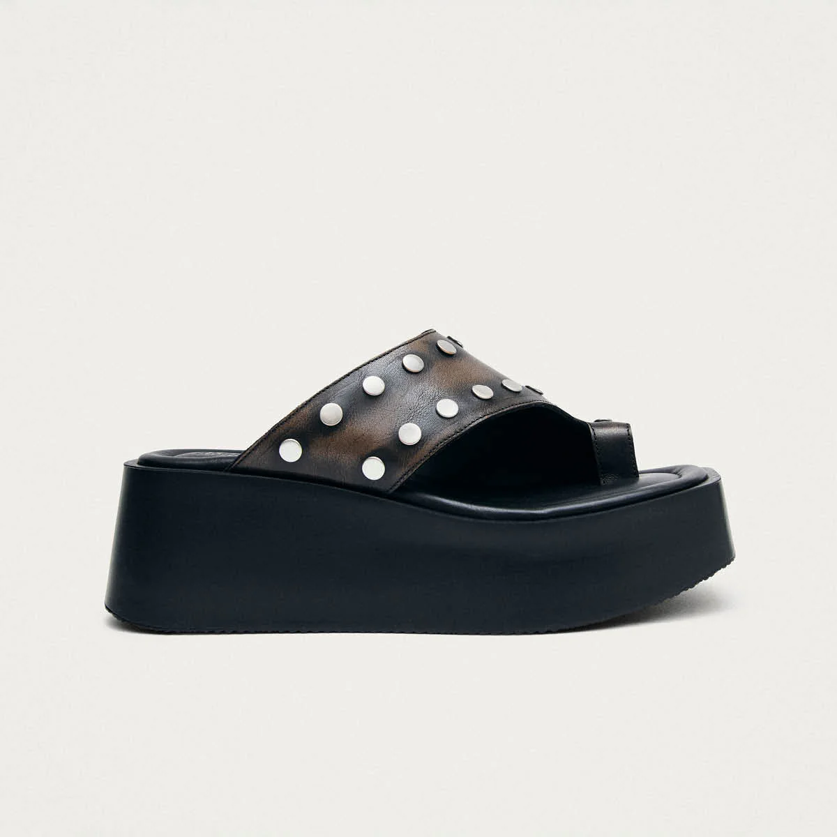 Nova Studs Vintage Effect Brown Leather Sandals - Image 3