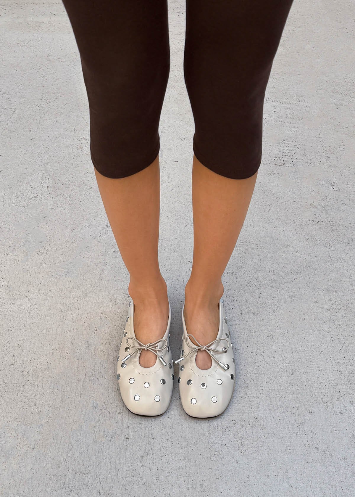 Rosalind All Studs Cream Leather Ballet Flats - Image 2