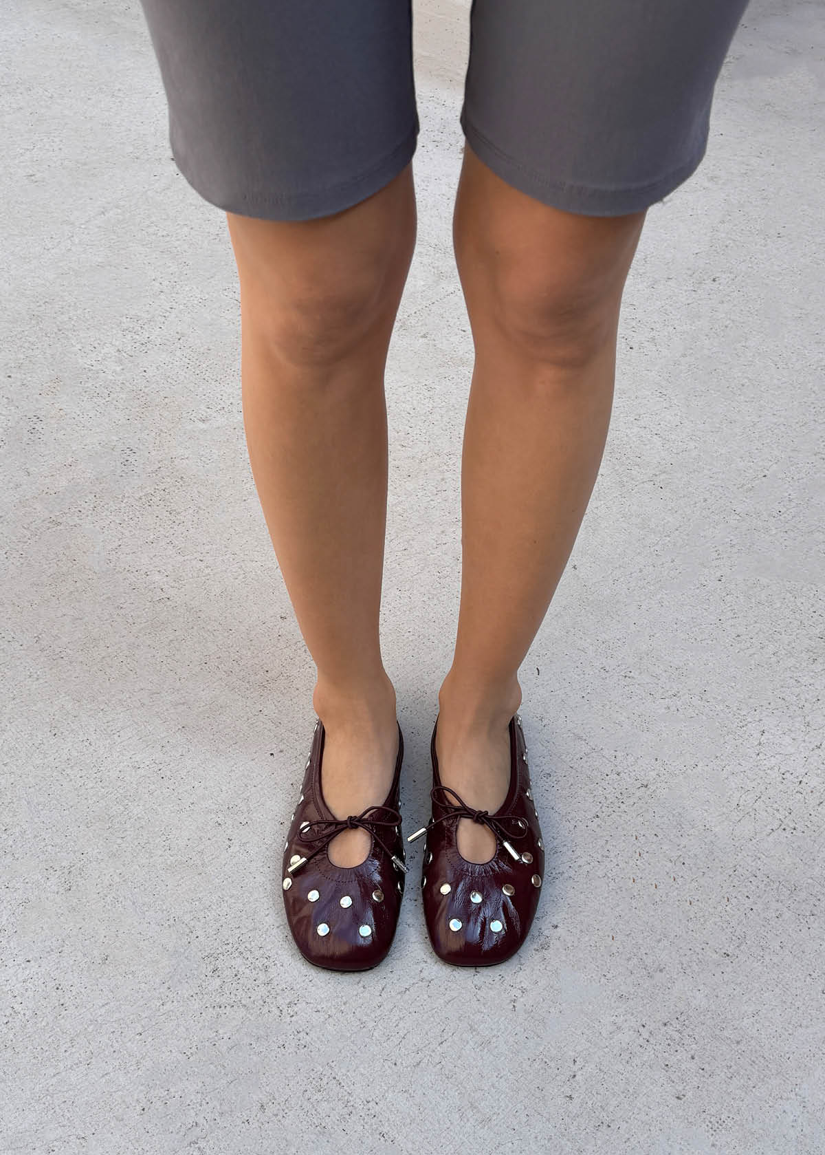 Rosalind All Studs Patent Burgundy Leather Ballet Flats - Image 2