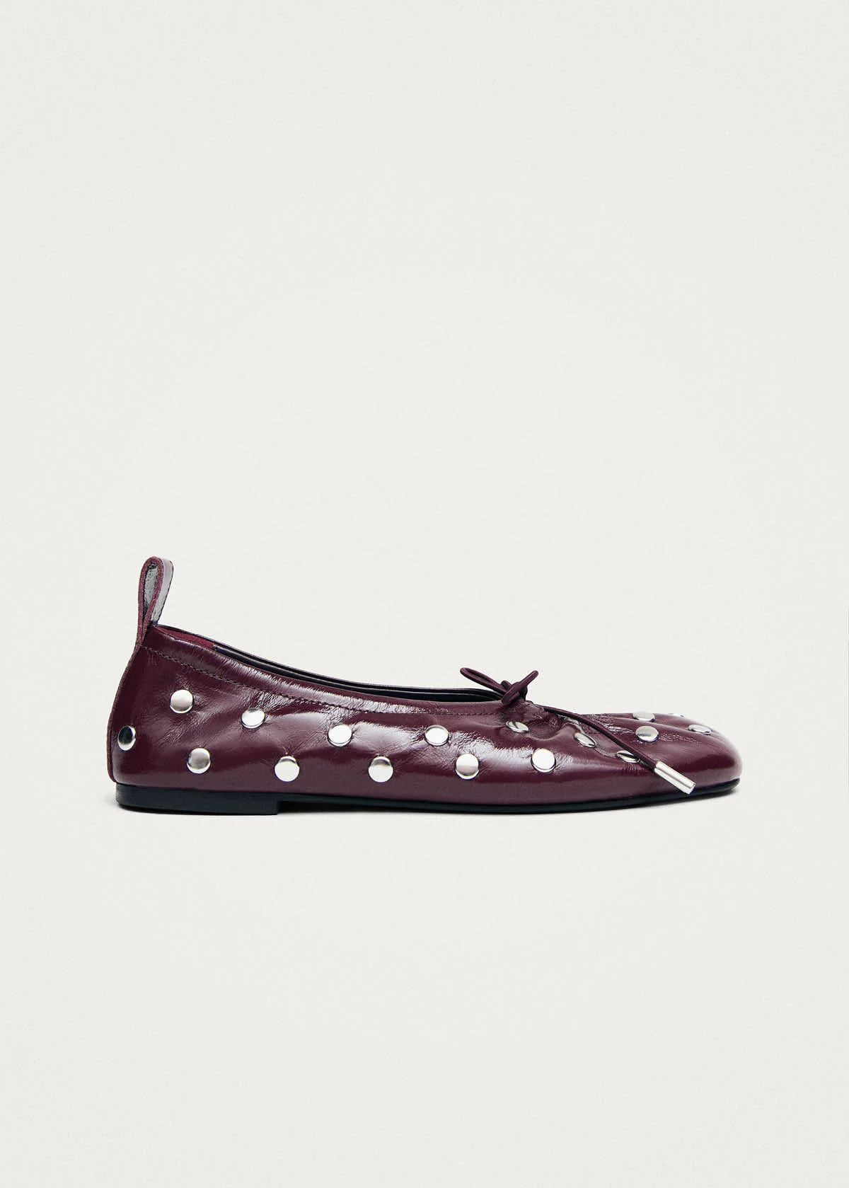 Rosalind All Studs Patent Burgundy Leather Ballet Flats - Image 4