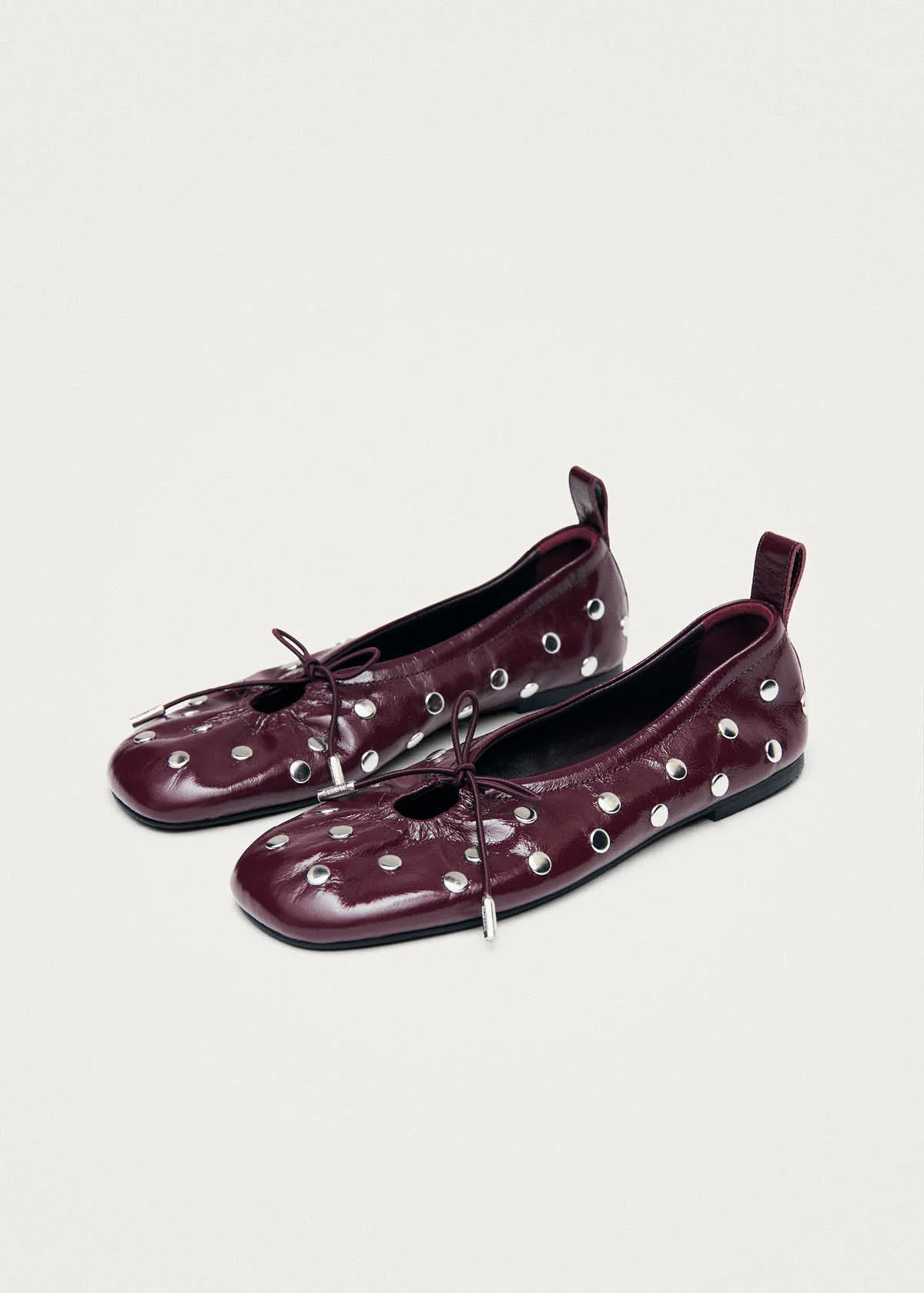 Rosalind All Studs Patent Burgundy Leather Ballet Flats - Image 5