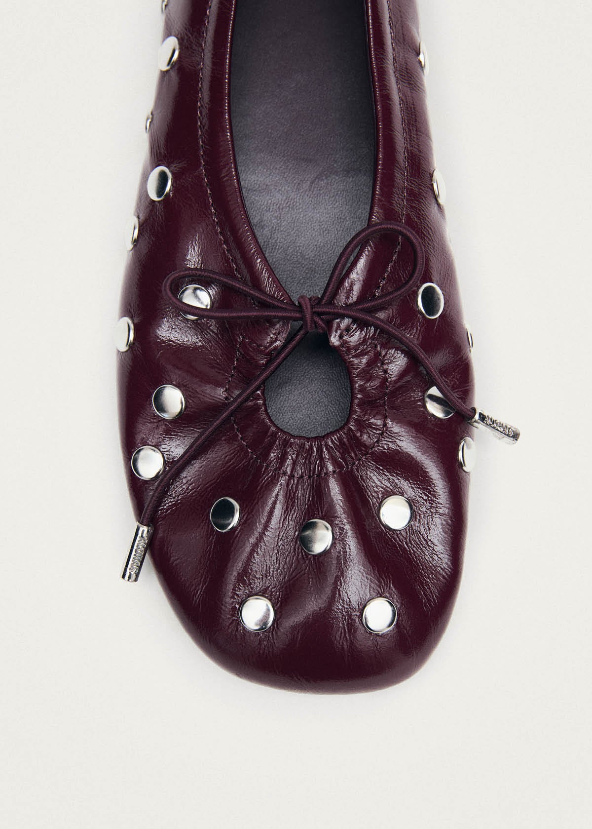 Rosalind All Studs Patent Burgundy Leather Ballet Flats - Image 6