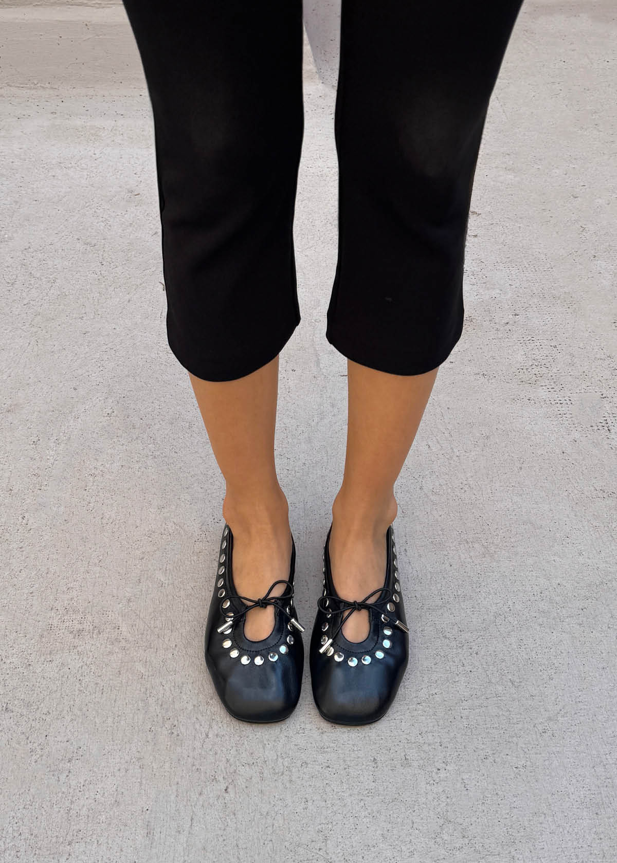 Rosalind Studs Black Leather Ballet Flats - Image 2