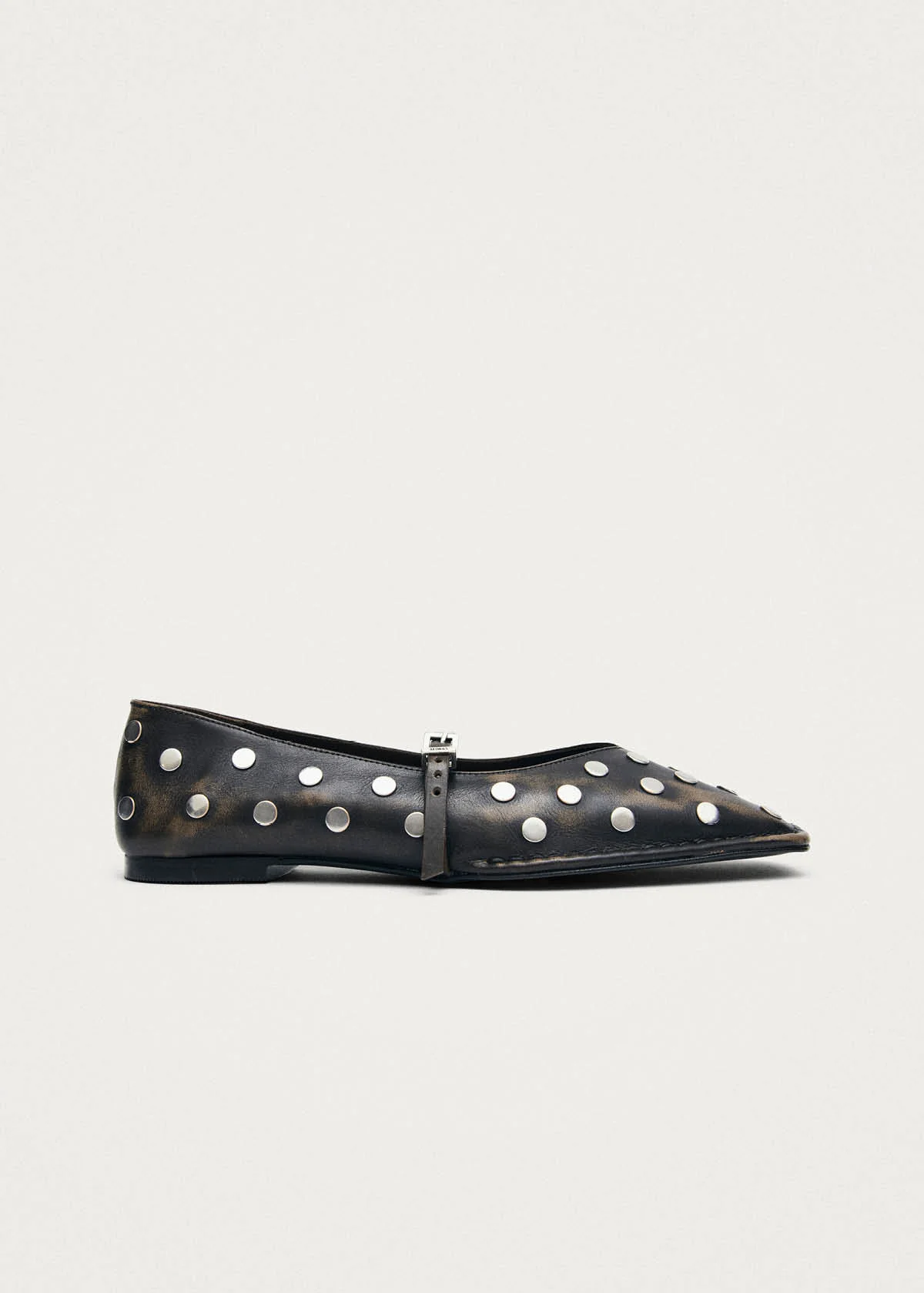 Sway All Studs Vintage Effect Dark Brown Leather Ballet Flats - Image 4