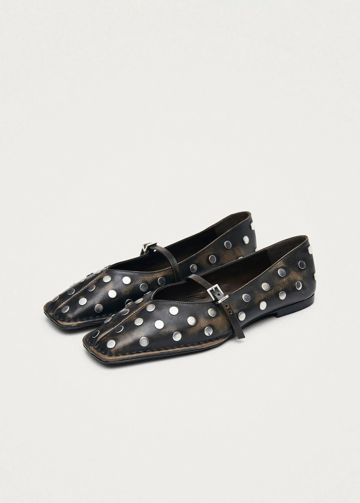 Sway All Studs Vintage Effect Dark Brown Leather Ballet Flats - Image 5
