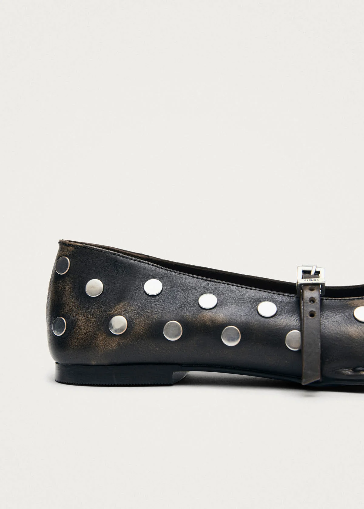 Sway All Studs Vintage Effect Dark Brown Leather Ballet Flats - Image 7